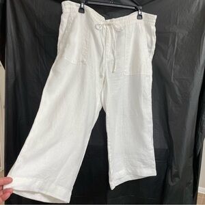 Women’s 14 Lauren Ralph Lauren 100% Linen White Capris Vacation Resort Summer